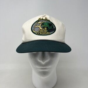 John Deere 50 Series Combines Hat White Adult Snapback Vtg USA